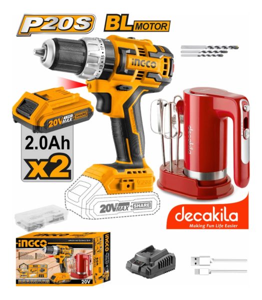Taladro Percutor 20v Ingco Bl + Batidora Cosli23023 - Imagen 2