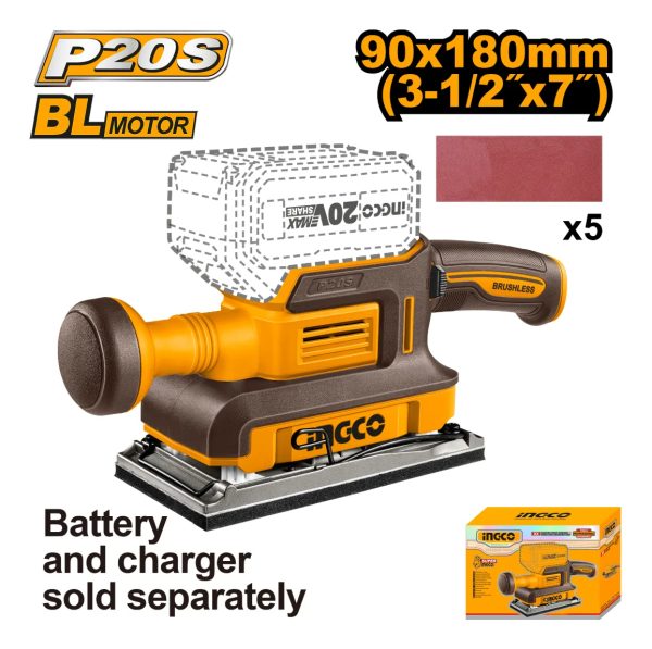 Lijadora Orbital Brushless C/batcar 5 Lijas Ingco Cfsli20311 - Imagen 3