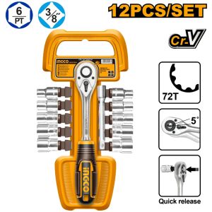 Set 12pcs Crique + Dados Cr-v 3/8 Ingco Hkts38122