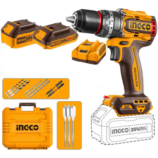 Taladro Atornillador Percutor 2 Baterías 20v 86nm Ingco Cidl