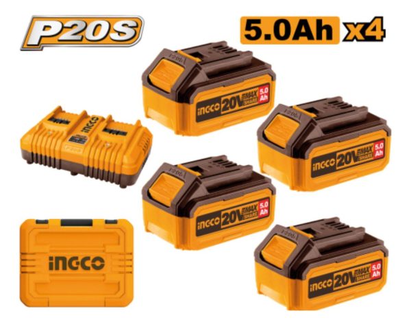 Set X 4 Baterias 5ah + Cargador Doble + Valija Ingco Fbcli20 - Imagen 2