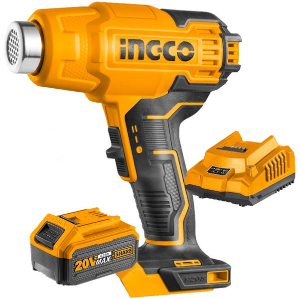 Pistola De Calor 20v Ingco Batería 4 Ah + Cargador Hgli20025
