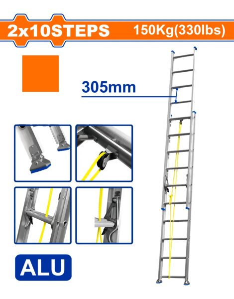 Escalera Extensible 2 X 12 2 Tramos Aluminio Wld8h24 Wadfow - Imagen 2