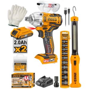 Llave De Impacto + Linterna +dados +2 Baterias + Adapt Ingco