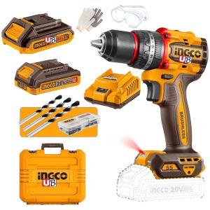 Taladro Atornillador Percutor 20v Ingco Bl 55nm 2 Baterías