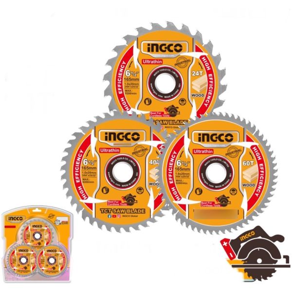 Set X3 Discos 6 1/2 165mm 24t/40t/60t Ingco - Tsb16503