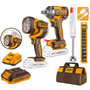 Llave De Impacto 400nm 20v +linterna 2000lm +mixer Bat Ingco