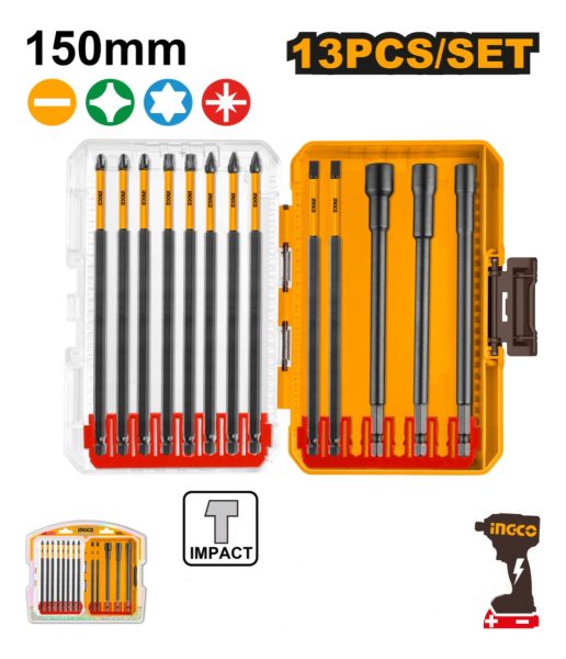 13 Puntas Impacto 150mm Ph1 Ph2 Ph3 Pz1 Pz2 Pz3 Torx Ingco - Imagen 2
