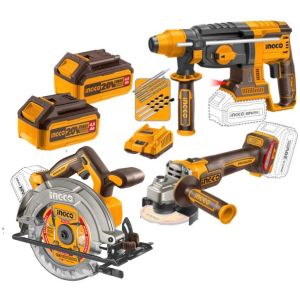 Kit Amoladora 20v Sierra Circular Rotomartillo Ingco Batería
