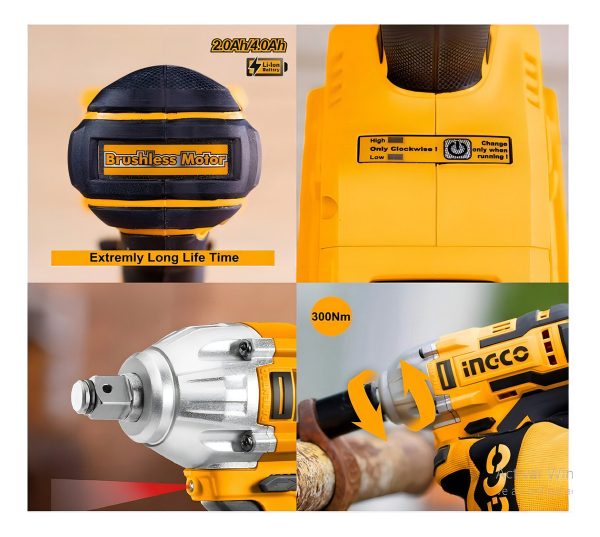 Llave De Impacto 20v 1/2 Brushless Ingco Cirli2001-4 3 Tubos - Imagen 2