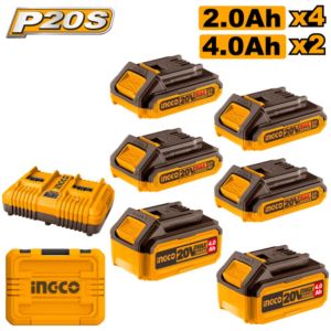 Set X 6 Baterias 20v P20s 4x2ah 2x4ah Cargador Doble Ingco C
