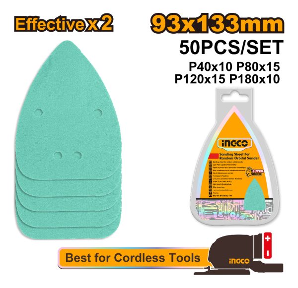 Set X 50 Lijas Delta 93x133mm 40 Al 180 Ingco Akts931331 - Imagen 2