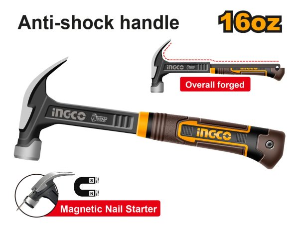 Martillo De Uña 450g Punta Imantada Mango Antichoque Ingco - Imagen 2