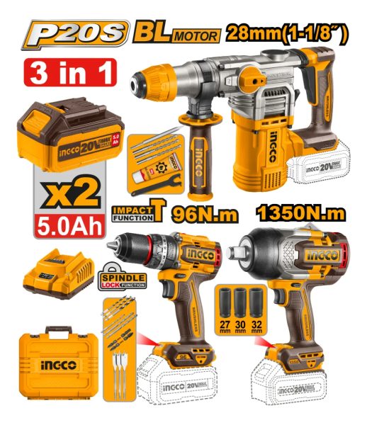 Kit Herramientas Rotomartillo + Taladro + Llave Cosli250281 - Imagen 2