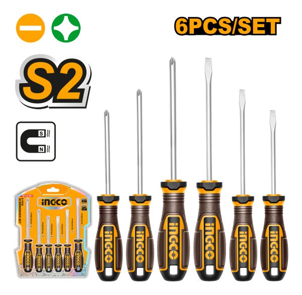 6 Destornilladores Phillips Ypaleta Imantado Ingco Hksds0628 - Imagen 2