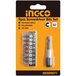 Juego De 9 Puntas Magneticas Atornillador Ingco Aksd0071