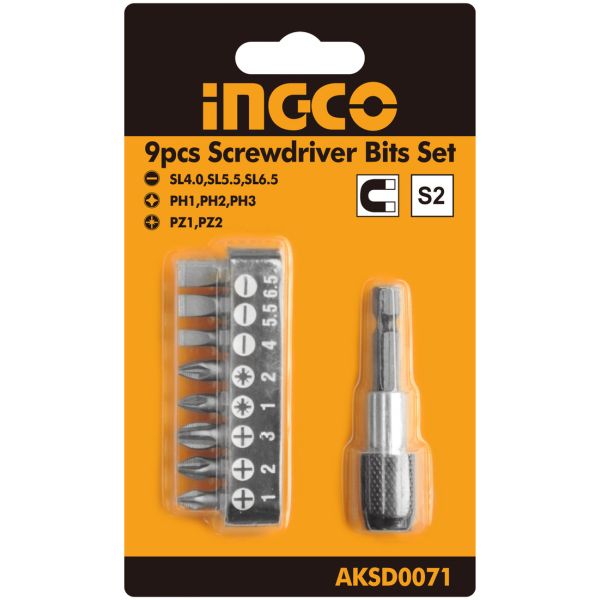 Juego De 9 Puntas Magneticas Atornillador Ingco Aksd0071