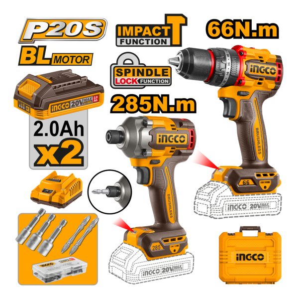 Atornillador De Impacto + Taladro 66nm +2 Bat Ingco Ckli2027 - Imagen 2