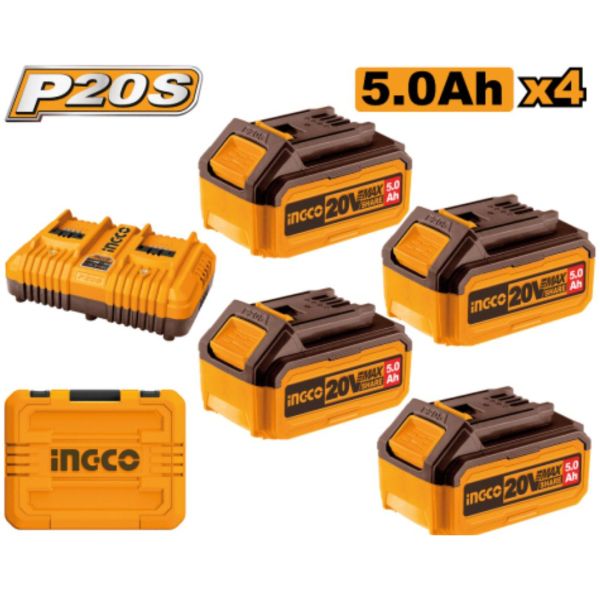 Set X 4 Baterias 5ah + Cargador Doble + Valija Ingco Fbcli20