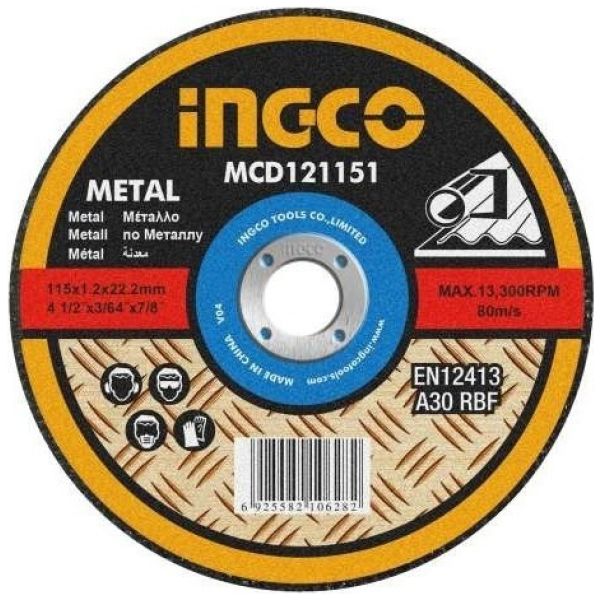 Pack X 10 Disco Corte 4 1/2  Ingco 1.2mm P/metal Mcd121151 - Smf