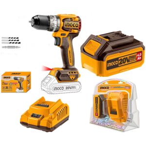 Taladro Atornillador Bl 13mm 20v + Batería 4ah + Carg Ingco