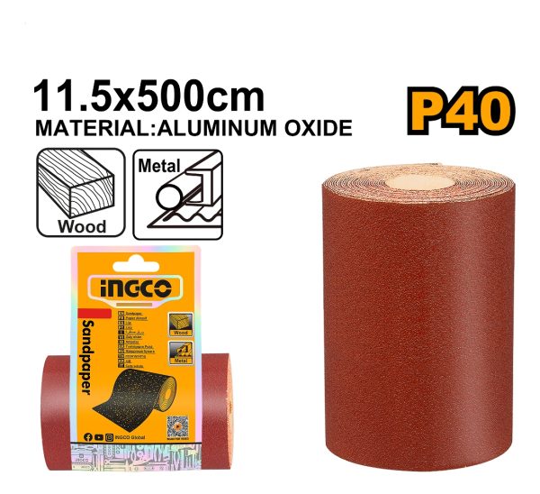 Rollo Lija 11.5x500cm Ingco Grano 40 Al 100 - Imagen 2