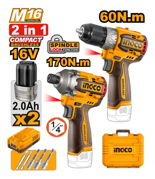 Kit Taladro Atornillador 16v+ Atornillador Impacto A Bateria - Imagen 3
