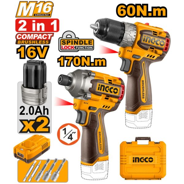 Kit Taladro Atornillador 16v+ Atornillador Impacto A Bateria - Imagen 3