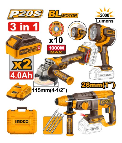 Kit Herramientas A Batería + Linterna 2k L Cosli250183 Ingco - Imagen 2