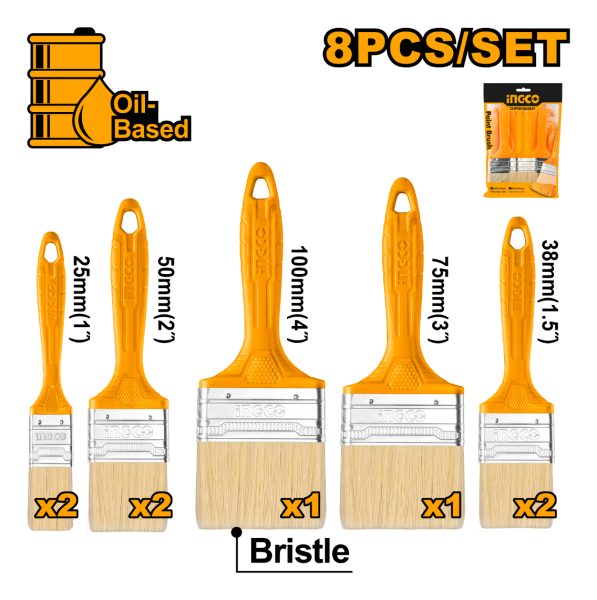 Set Pinceles X 8 Unidades Ideal Esmaltes Ingco Chptb7860801 - Imagen 2