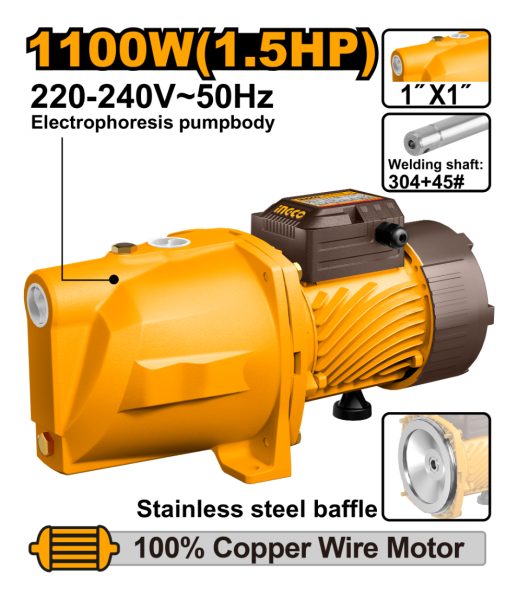 Bomba Jet Agua 1100w Autocebante 70l/min Ingco Jp110068 - Imagen 2