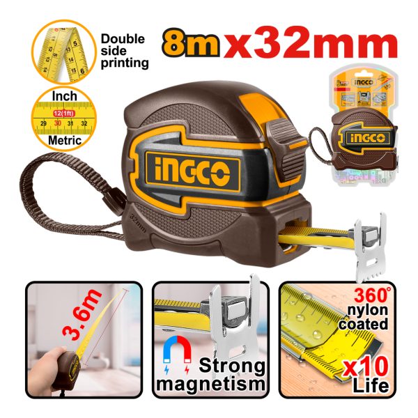Cinta Metrica 8mx32mm Doble Impresion Gancho Ingco Hsmt80832 - Imagen 2