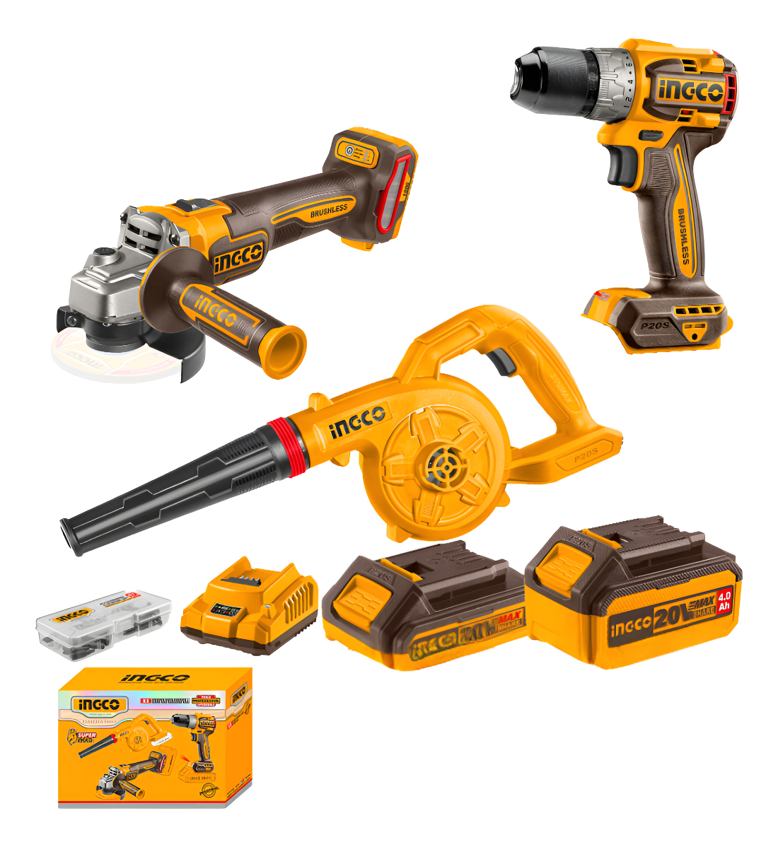 Kit Amoladora Taladro Sopladora Ingco 20v Cosli241192