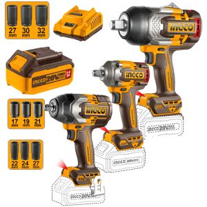 Kit 3 Llaves De Impacto + 2 Baterias 5ah Ingco Cosli250386