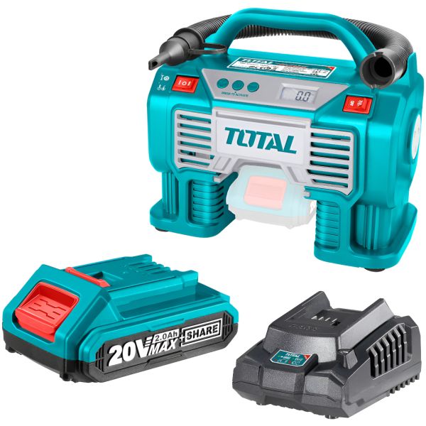 Inflador Compresor 20v Total, Automático, Batería Y Cargador