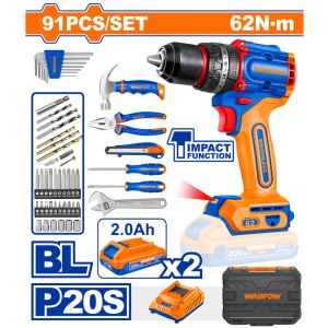 Set De Herramientas 91 Pcs + Taladro Atorn 20v +2 Bat Wadfow