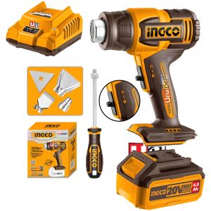 Pistola De Calor 20v + Bateria 4ah Y Cargador Ingco Hgli206