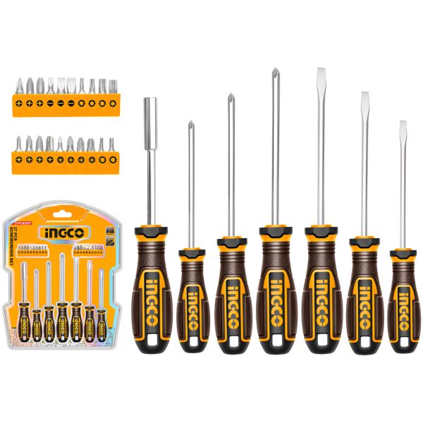 Set 27 Destornilladores Ergonomico + Puntas Ingco
