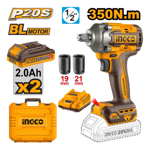 Llave De Impacto 350nm Dados + Valija Ingco Ciwli2035 - Imagen 2