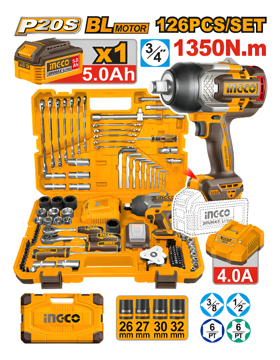 Kit Taladro Atornillador Percu + Nivel Y Medidor Láser Ingco