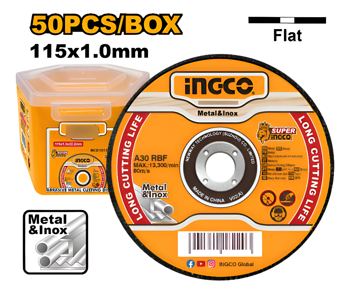 Set Lata X 50 Discos Corte Metal 115mm Ingco Mcd1011550