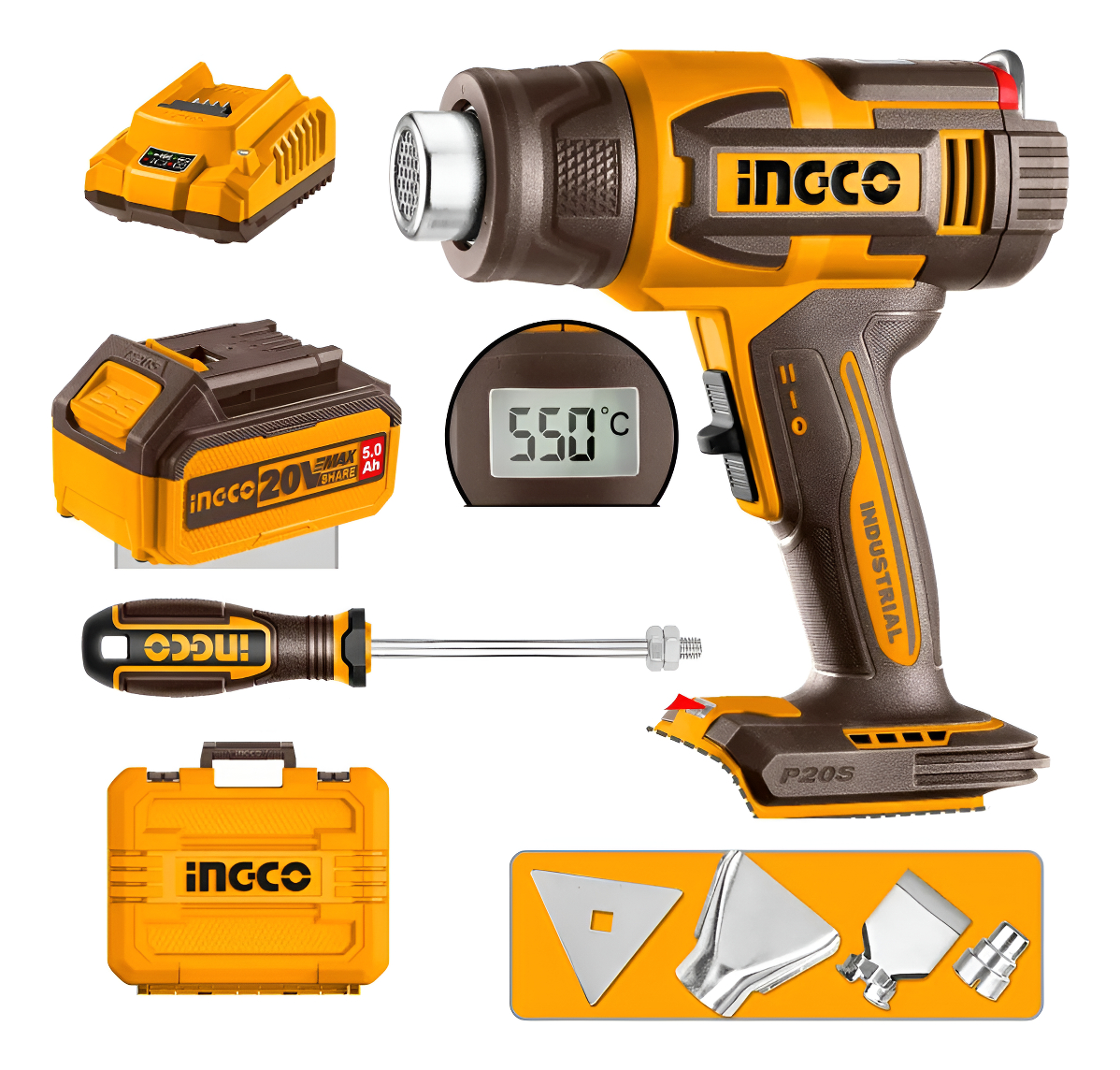 Pistola De Calor P20s +batería 5ah +valija Ingco Hgli20035
