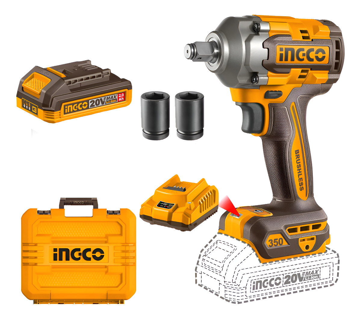 Llave De Impacto 350nm Dados + Valija Ingco Ciwli2035