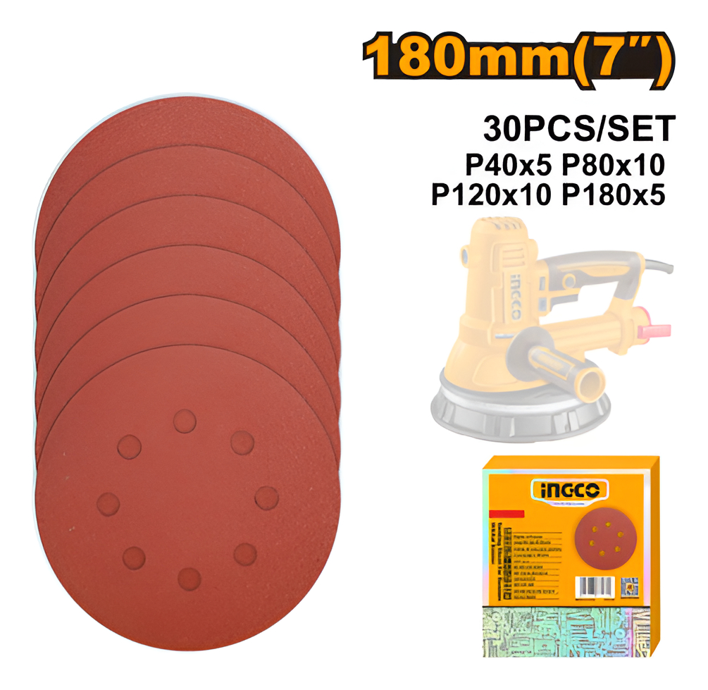 Set X30 Lijas 7 180mm P/lijadora Roto Orbital Ingco