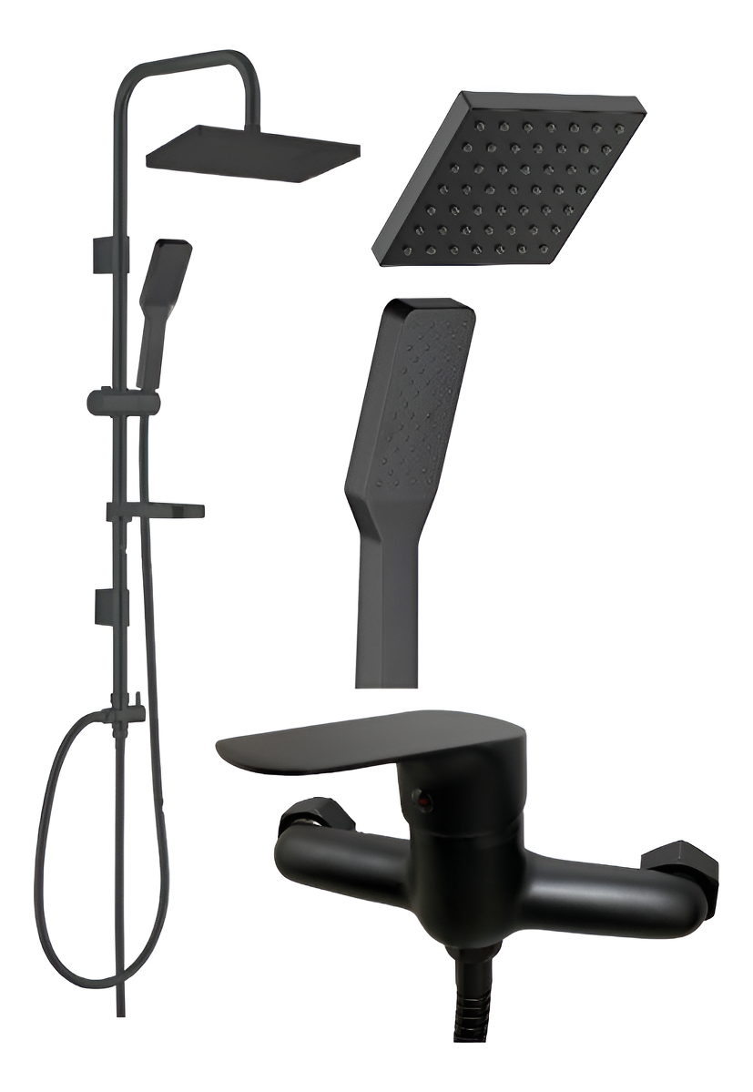 Barral Ducha Negro Mate Con Monocomando Bañera