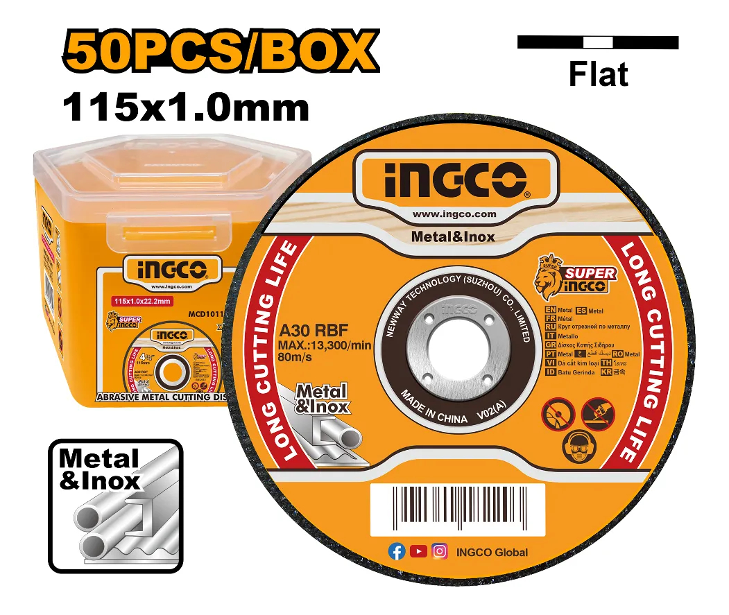 Set Lata X 50 Discos Corte Metal 115mm Ingco Mcd1011550 - Imagen 2