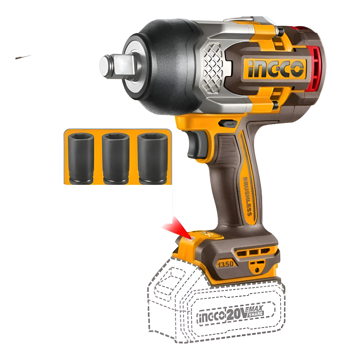 Llave De Impacto Inalámbrica Ingco Industrial Ciwli201351