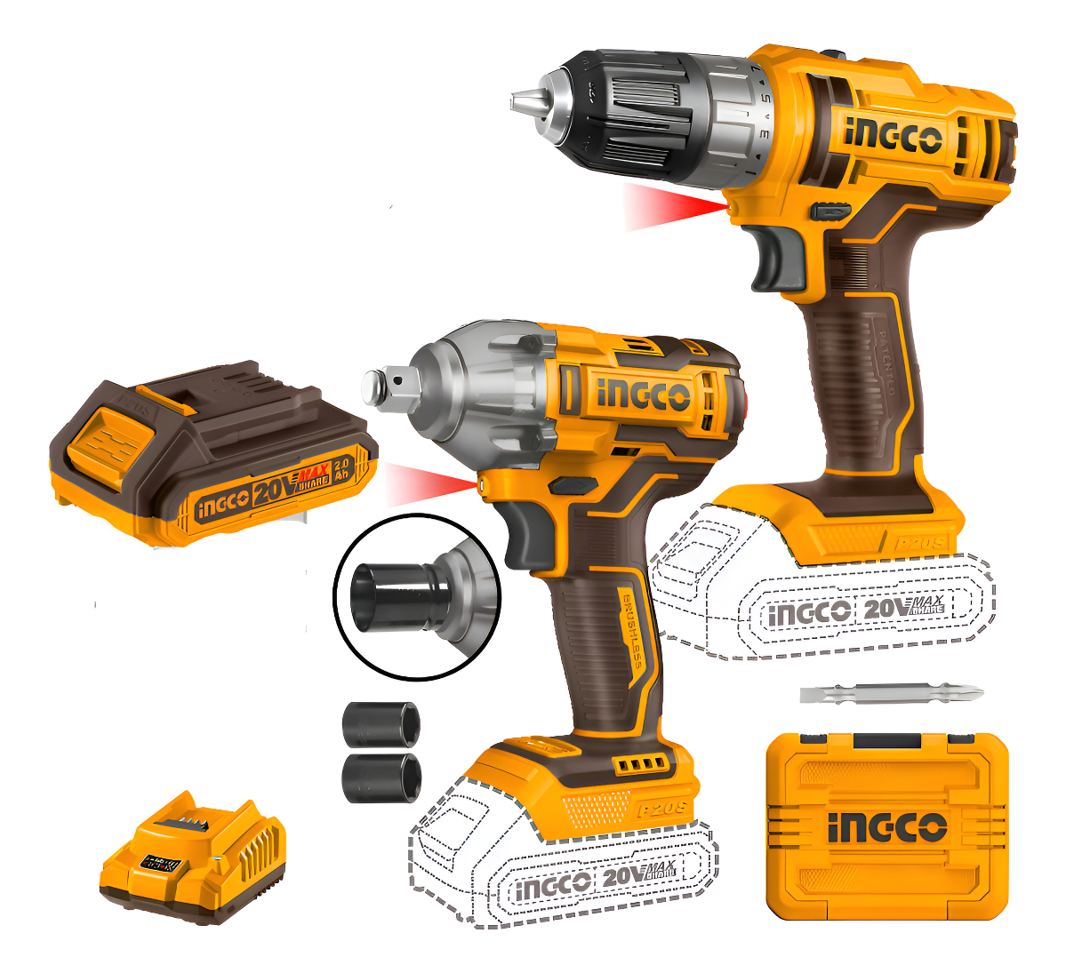 Set Llave De Impacto Y Atornillador A Bateria 20v P20s Ingco